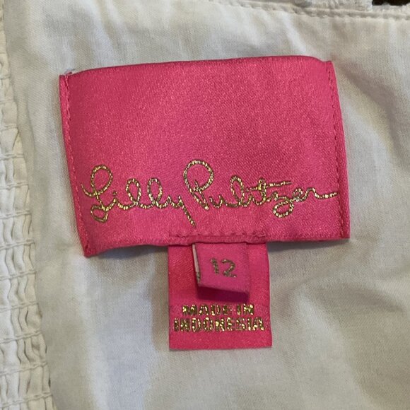 Lilly Pulitzer Kay Short Sleeve Eyelet Dress SZ 12 Resort White Pockets Crochet - Picture 8 of 11